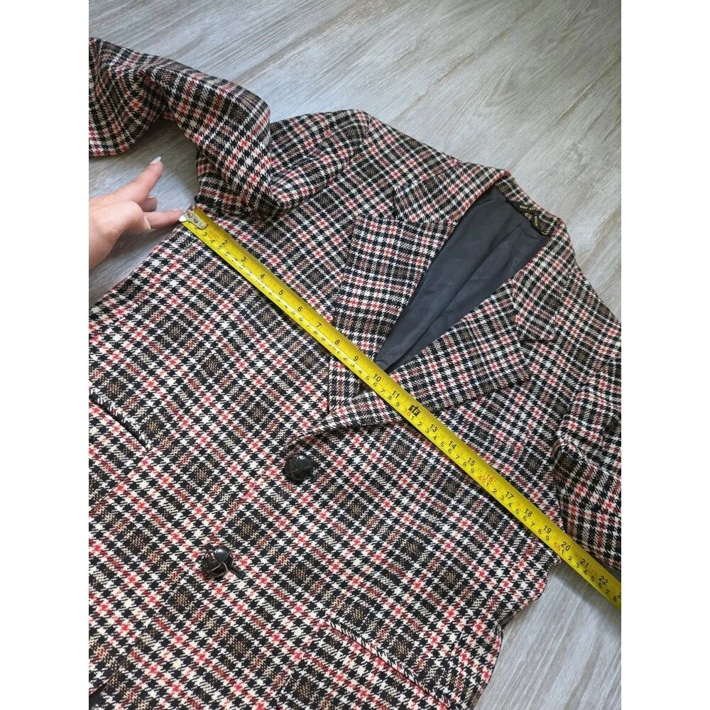 Vintage Botany 500 Levy Bros Pure Wool Plaid Blazer Sport Coat Red Brown 40 GUC